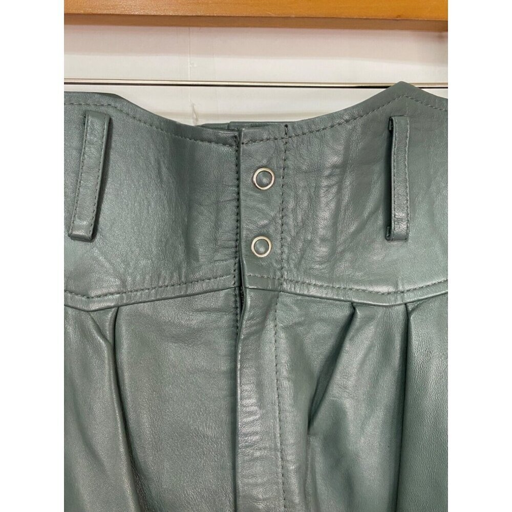 Situationist 44 Dark Green Grey Leather Shorts Western Style Pleats Long - Picture 3 of 13